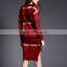 Autumn winter woman multi-colored pullover plaid sweater and knitted pencil skirt
