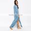 2016 Spring Fashion Long Sleeve Shirt Dress Denim Long Dress Slit Side Design DME-8070