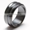 Black Zirconium Men's Comfort Fit Wedding Band Ring with silver steel inlay beveled edge