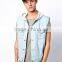 Man light bule denim jacket vest with hoodie (LOTJ267)