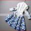 2015 European Design White&Blue Turn-Down Collar Ladies Overcoat Winter Dress