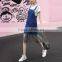 Now model summer patchwork one piece dress designs teenage girls midi denim jean overalls with gauze