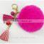 2017 New Arrival Popular Rex Rabbit Fur Pompom Keychain with Tassel Fur Ball Keychain 110A