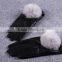 Winter ladies new fashion cute Leather Fox Fur Pompom Gloves Warm Winter warm leather motorcycle gloves for women