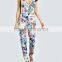 New arrival womens fitted sexy Floral Printed Jumpsuit deep v neck clothing