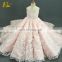 Real Pictures Ball Gown Ivory Fur Pink Long Flower Girl Dress