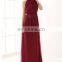 CHEFON High neck chiffon red evening dresses long