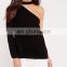 Black Choker Neck One Shoulder Sexy Blouse Designs For Office Lady