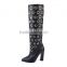 2016 Autumn winner new design high heel hollow-out half boots with metal circle thick heels dress boots