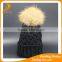 Wholesale woolen knit cap and hat with real raccoon fur pompoms winter hat