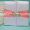Hot sale elegant white silk folio wedding invitations with pink ribbons & crystal brooches
