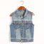 Guangzhou OEM factory supplier blue sleeveless beaded denim ladies western tops