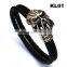 Black Leather Braided Wristband Tibetan Silver Clasp Men Punk Skull Bracelet