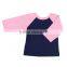 Wholesale 2016 dark blue raglan shirts body pink trim and sleeve boys matching girls kids fashion clothes