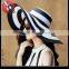 Straw Fashion Women Hats Summer Wide Brim Floppy Beach Hat Sun Cap-White X Navy, white X black