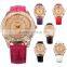 Women's Fashion Rhinestone Rose Gold Crystal Pink Leather Bracelet Quartz Watch