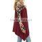 OEM Wholesale Women Fashion Long Sleeve Wine Black Floral Open Cardigan Sweaters