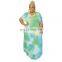 Plus Size XL-5XL Women Tie Dye Print V-neck Short Sleeve Slim Maxi Dress Fashion Streetwear Long Dresses Vestidos