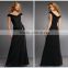 Off the Shoulder Full Length Chiffon Black Evening Dress HA-159