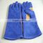 blue leather welding glove for safety welding
