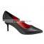 Mid high Heel pointed toe classic ladies breatheable PU lining comfortable black sheep skin pump shoes