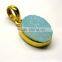 Blue Colored Druzy Oval Gemstone Pendant, 925 Solid Sterling Silver Pendants, Designer Vermeil Bezel Pendant