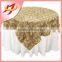 Latest design factory sale cheap round table organza overlay with rosette decoration