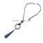 Silver Double Hoops Geometric Rubber Pendant Necklace Suede Velvet Leather Necklace Geometric Long Sweater Necklace
