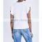 Round Ribbed Neck Short Layered Ruffles Sleeves Cotton Jersey Tops (DQE0146T)