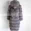 Myfur Wholesale Retail Ladies Fashion Whole Hide Real Natural Color Fox Fur Long Coat with Fur Hooded