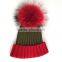 Myfur Hot Sale Christmas Adults Size Raccoon Fur Pom Pom Knitted Beanie Hat