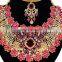 Beautiful Floral Designer Pink Color Gold Plated Kundan Zerconic Necklace Earrings Tikka