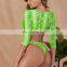 neon bikini thong bikini set Deep v-neck swimsuit female Snake print Bathing suit long sleeve woman swimwear 2019 new