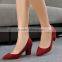 charming ladies thick heel red suede shoes with tip head