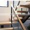 Modern Design Straight Stairs With European Beech Treads Tempered Glass Staircases