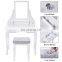 Vanity Set with Mirror & Cushioned Stool Dressing Table Vanity Makeup Table 5 Drawers 2 Dividers Movable Organizers White