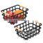 Wholesale metal wire mesh bathroom kitchen vegetable food toys toilet paper black storage baskets organizer with wooden handles