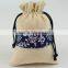 Fashion spliced jute drawstring burlap bags wholesale