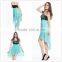Hot wholesale short in front long back sexy sky blue no shoulder dress