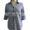 Check Plaid with Flower Print Soft Point Collar and Box Pleated Back Yoke Button Down Cotton Ladies Shirt Blouse Top