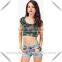 camo crop top for women fashion 2015 cotton camouflage pattern printing t shirt sexy causal loose top short sleeve midriff tee