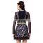 Transparent long sleeve with lace hollow out 2 layer women short dress