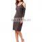Kate Kasin Women's Long Sleeve V-Neck Cold Shoulder Cotton Coffee T-Shirt Dress KK000504-4