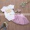 2019 Cotton infant Short Sleeve White Bodysuit + Girl tutu Skirt + Newborn Headband Infant 3Pcs/Set
