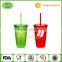 BPA free pack of 12 of assorted colors 16oz insulated plastic tumbler with lid&straw
