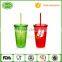 BPA free pack of 12 of assorted colors 16oz insulated plastic tumbler with lid&straw