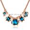 Real Gold Plated Blue Gem Austrian Crystal Oval Design Luxury Snake Chain Statement Necklace & Pendant for Women Jewelry