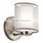 Factory hot sale uk style modern antique brushed nickel wall torchiere with off white linen shade for indoor decoration