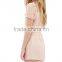 Pink wrinkled round neckline short sleeve belt waist short jumpsuit