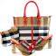 Stripe pattern disign high quality high heels and matching bag with for woman 4 color in stock